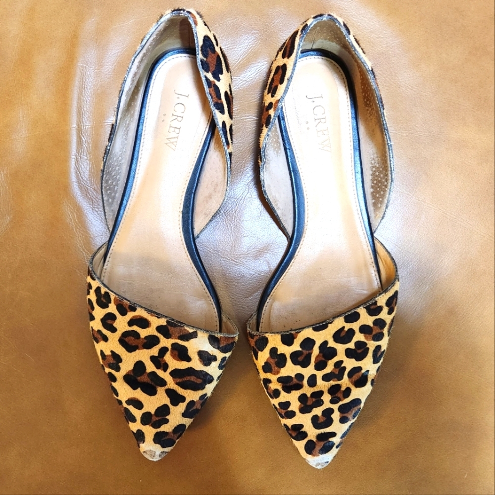 J. Crew Pointed Calf Hair Leopard Flats Size 8.5